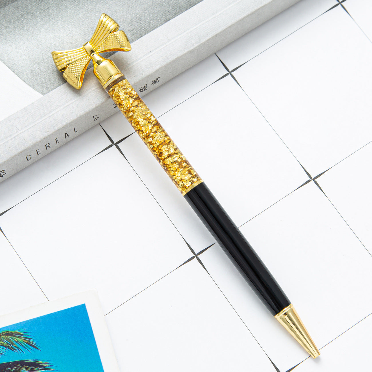 Wholesale Metal Gold Powder Into The Oil Bow Ballpoint Pen